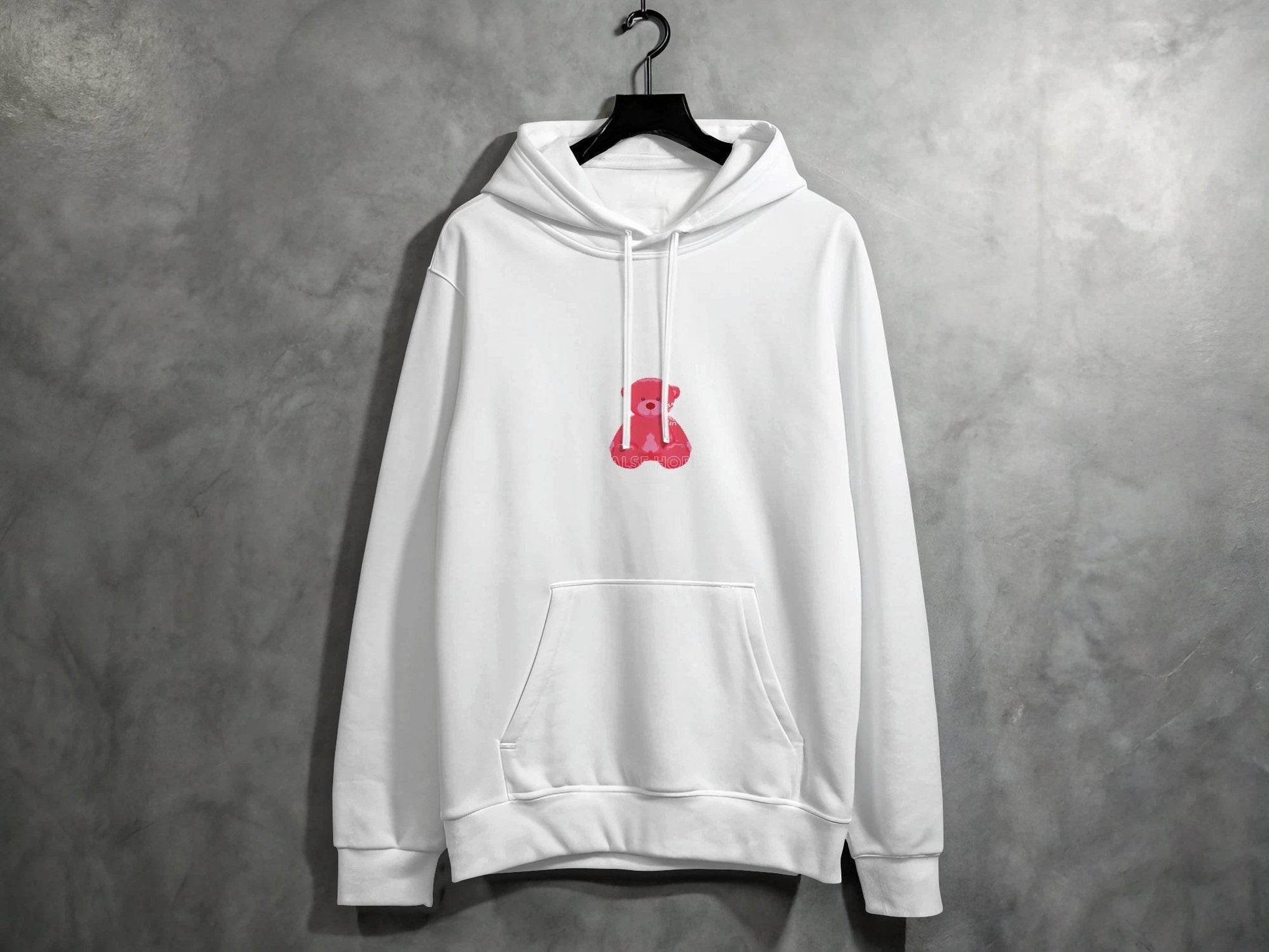 False Hope with Pink Bear Print Graphic Hoodie - Design & Vybe