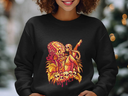 Predator Resting Atop Skulls Graphic Sweater - Design & Vybe