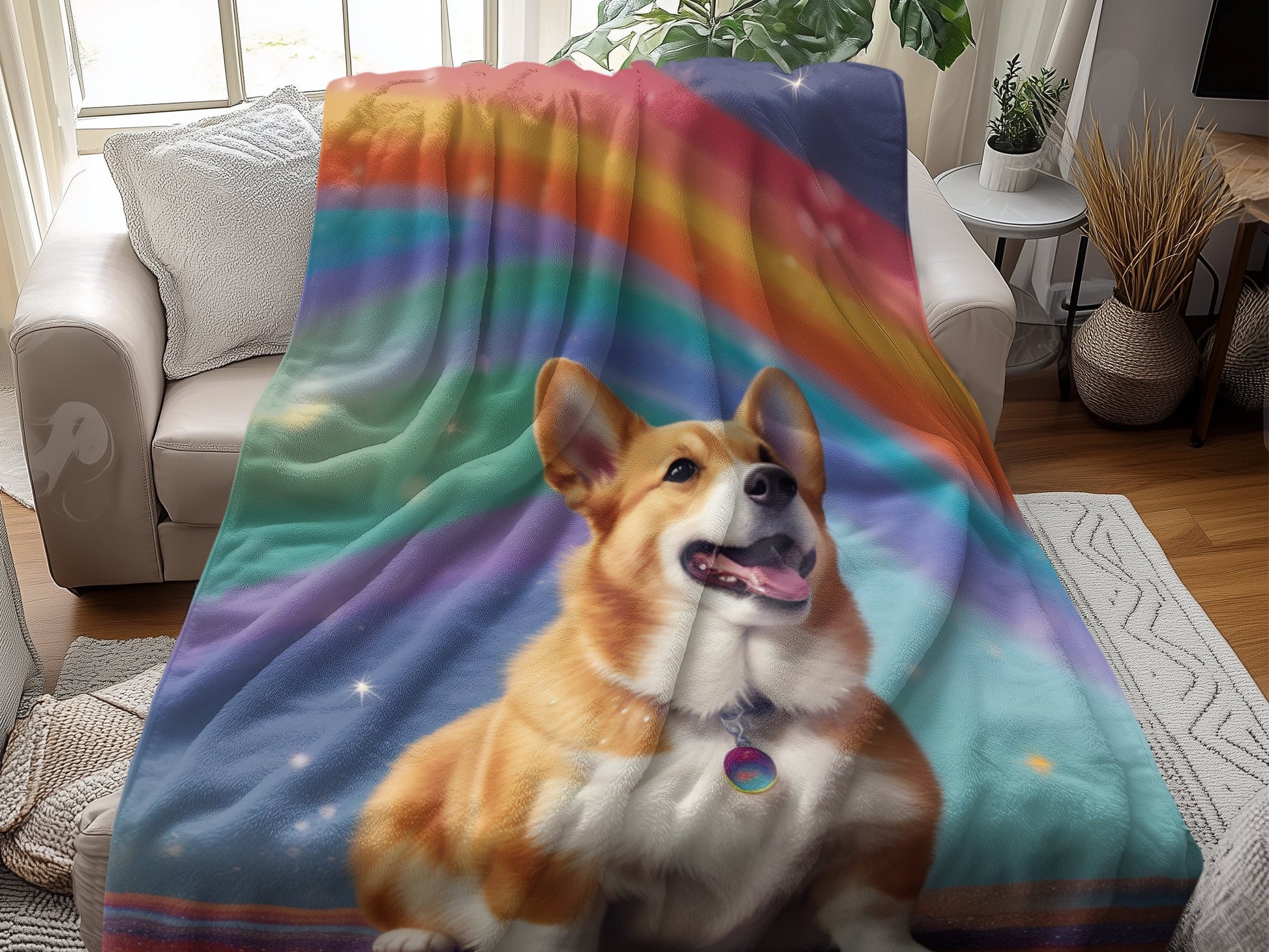 Rainbow Corgi Print Blanket Colorful Throw product
