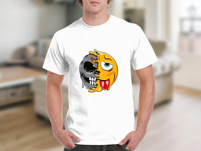 Edgy Skull and Funny Face Duality Creative Smiley T-Shirt - Design & Vybe