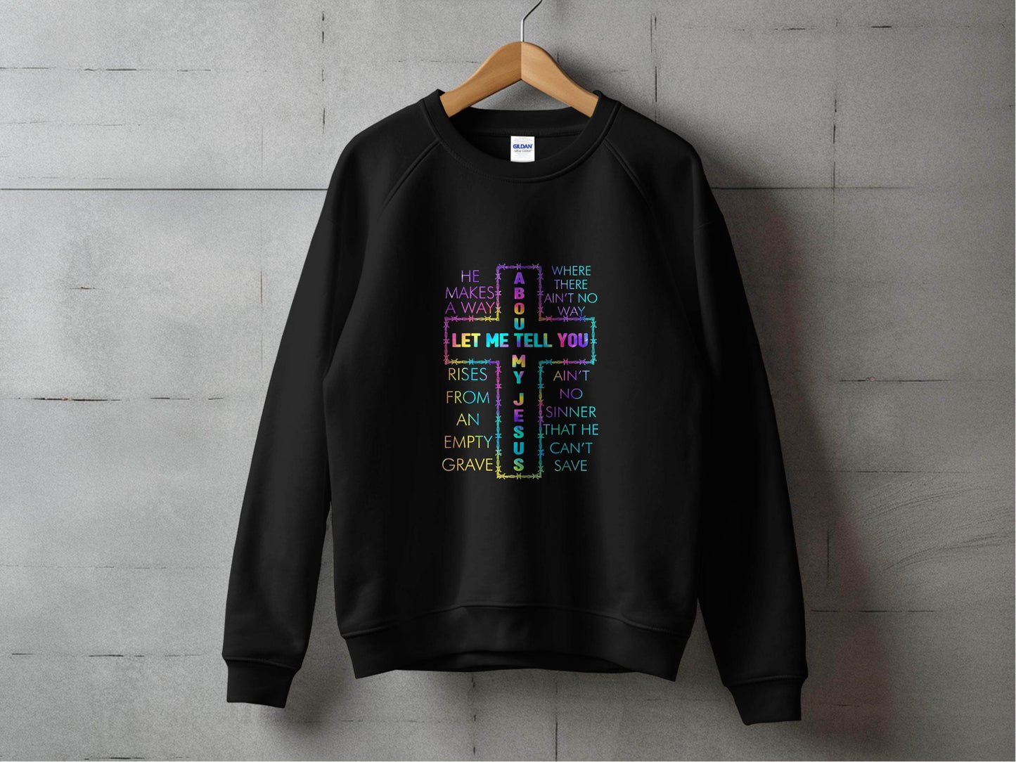 Let Me Tell You About About My Jesus Colorful Graphic Sweater - Design & Vybe
