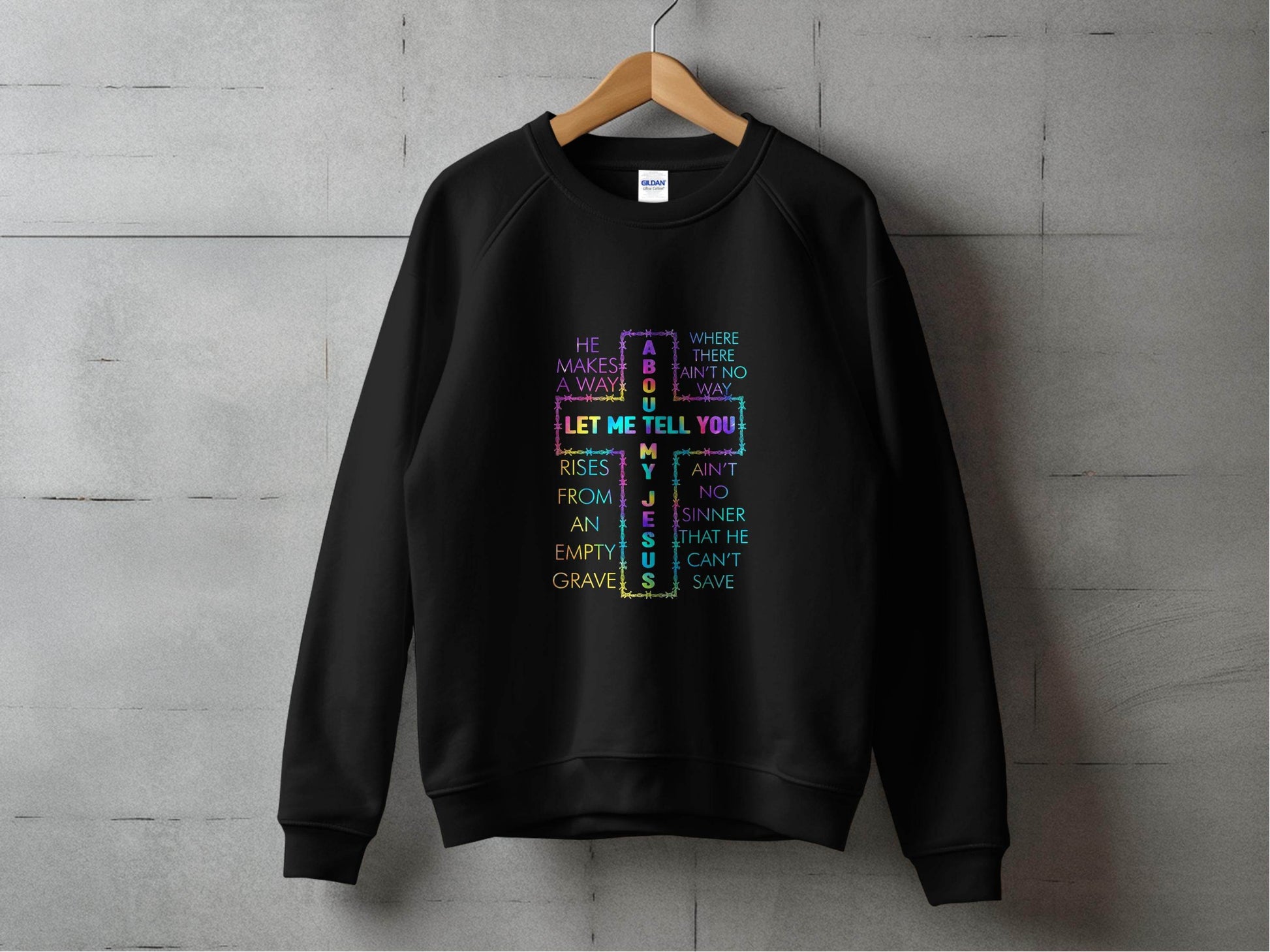 Let Me Tell You About About My Jesus Colorful Graphic Sweater - Design & Vybe