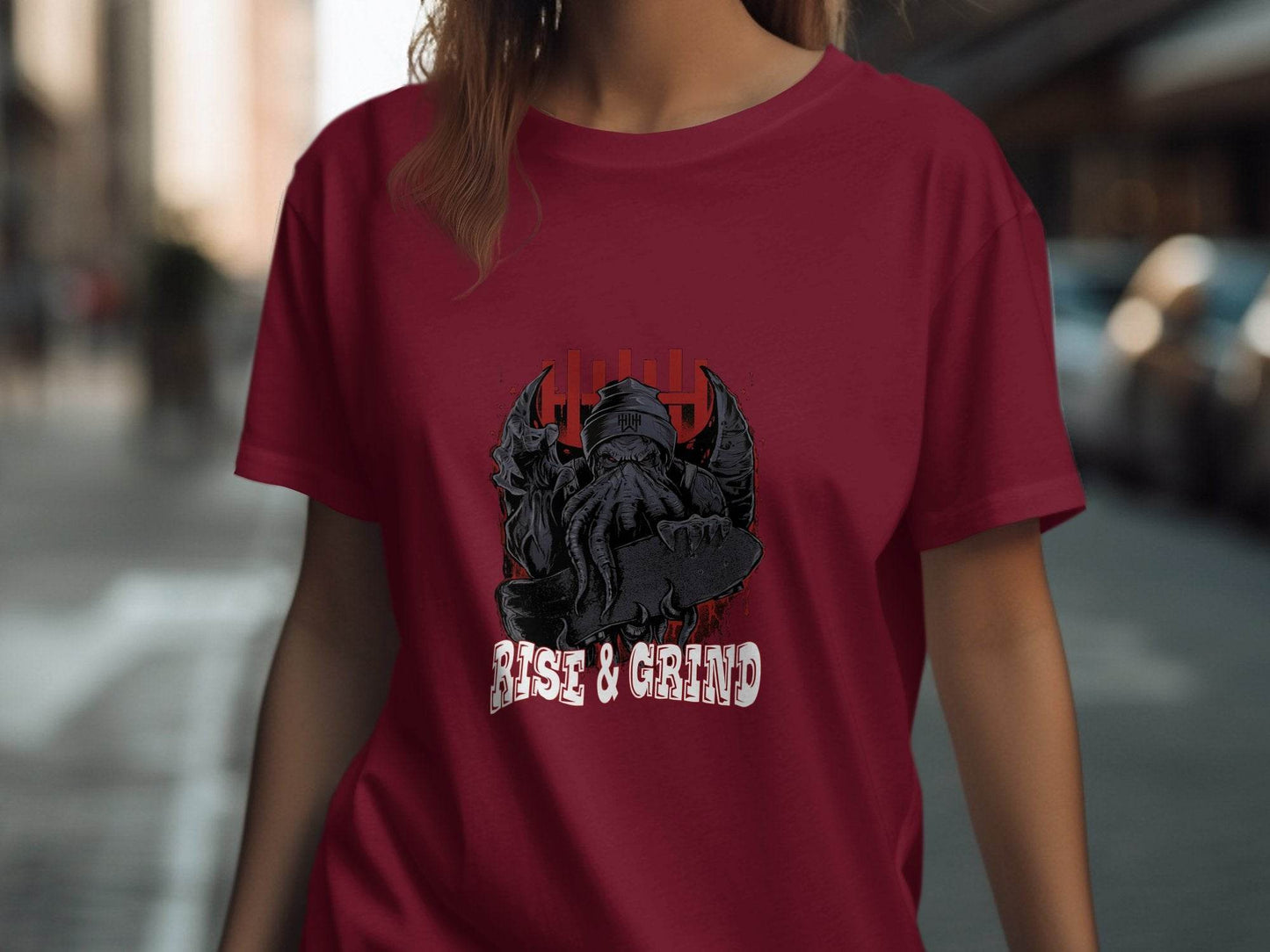Rise and Grind Skater Monster Graphic Novelty T-Shirt - Design & Vybe