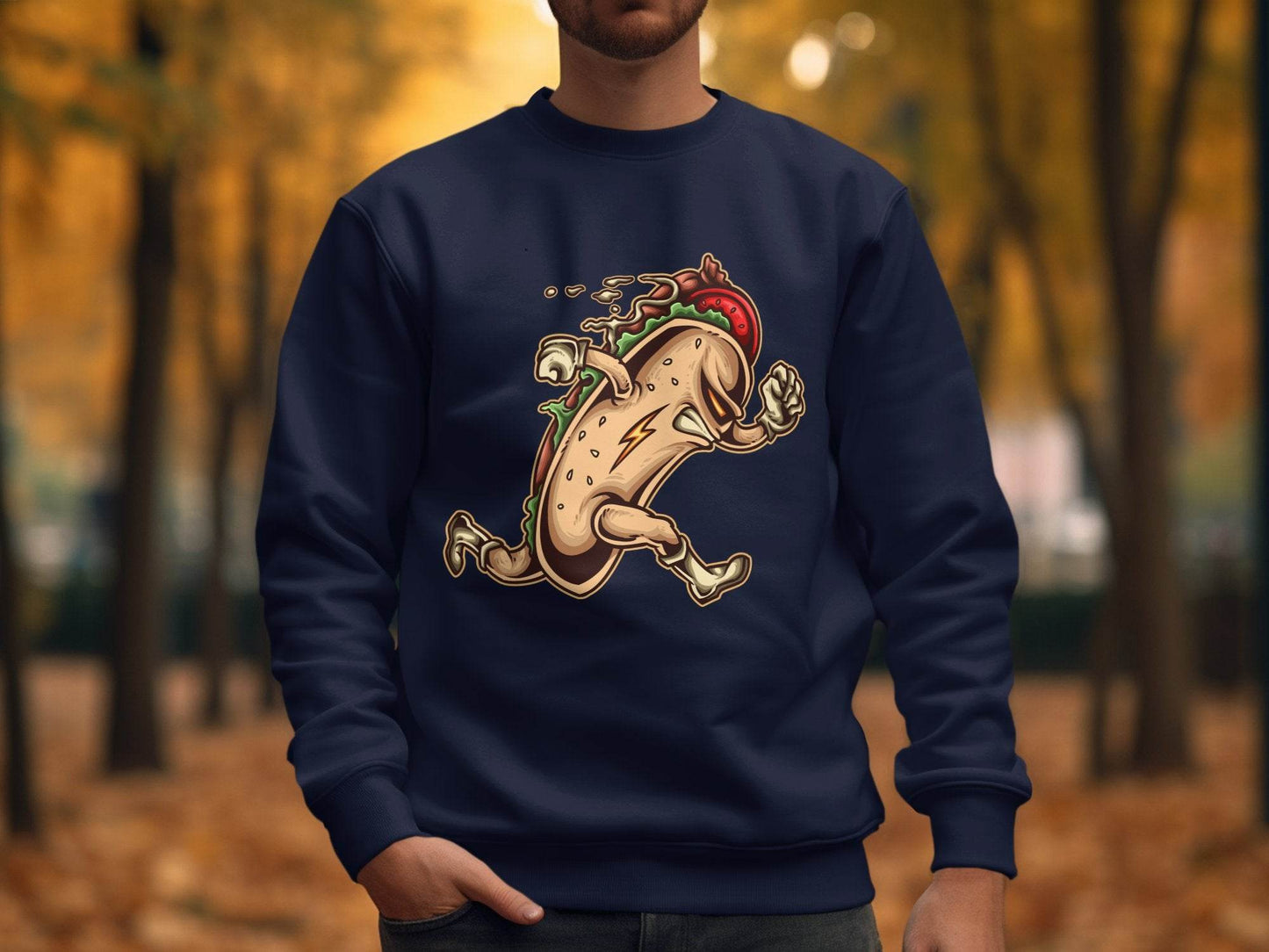 Hot Dog Running Taco Graphic Sweater - Design & Vybe