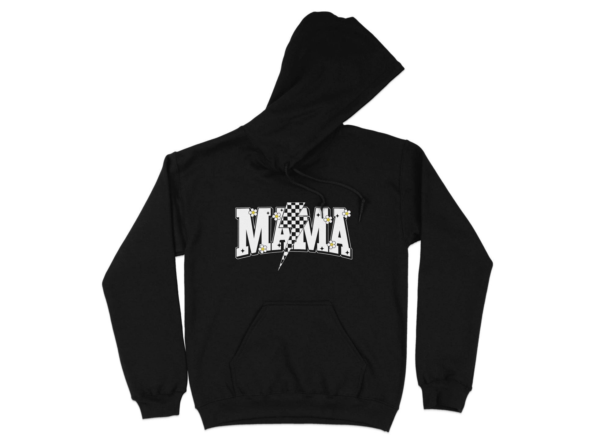Retro Mama Checkered Bolt Floral Design Graphic Hoodie - Design & Vybe