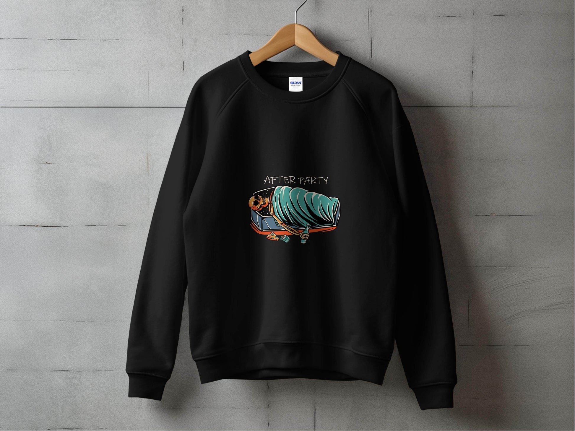 After Party Skeleton Resting in Coffin Graphic Sweater - Design & Vybe