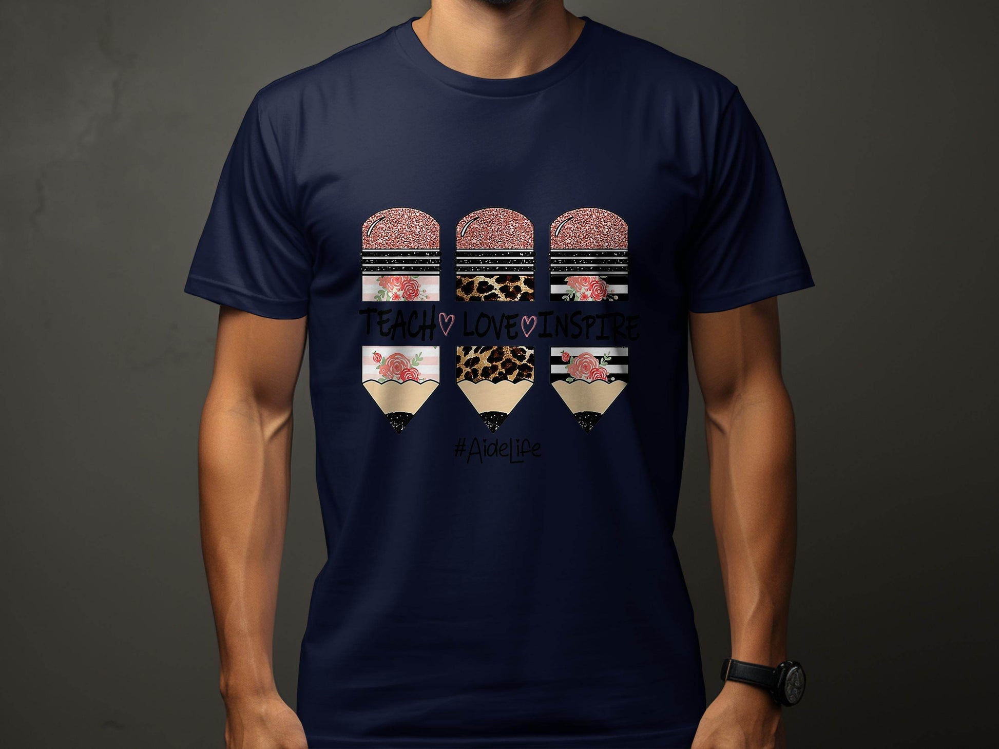 Teach Love Inspire Pencils for Teachers AideLife T-Shirt - Design & Vybe