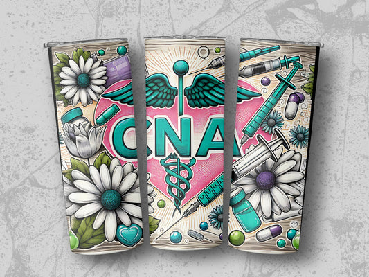 Colorful CNA Themed Tumbler with Floral and Medical Product