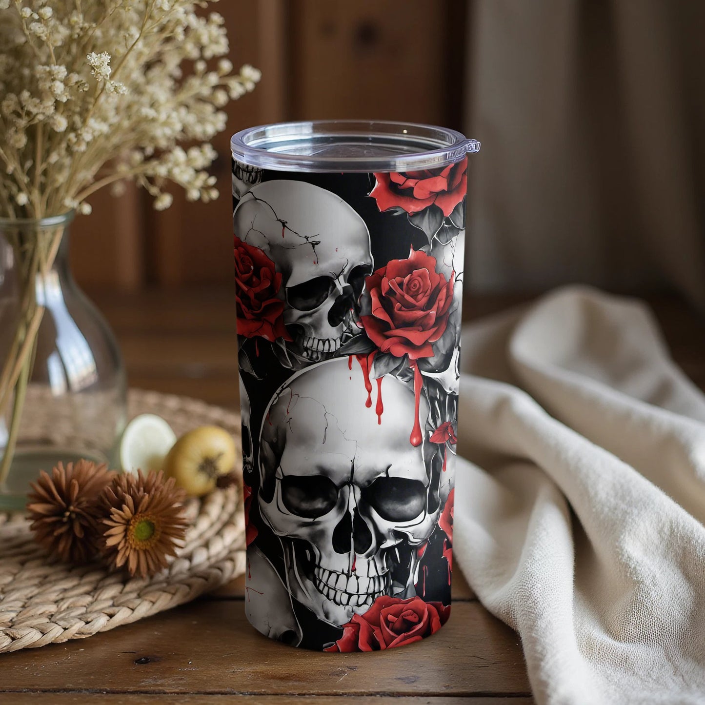 Gothic Skull and Roses Tumbler Skulls Themed product