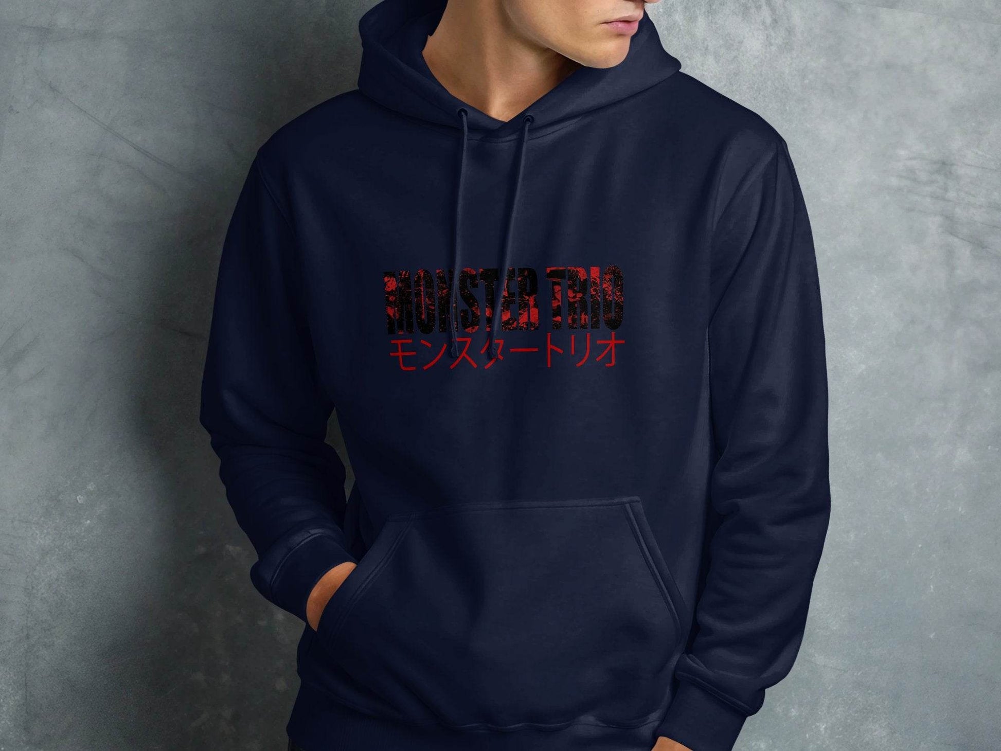 Monster Trio Japanese Text Design Fan Apparel Hoodie - Design & Vybe
