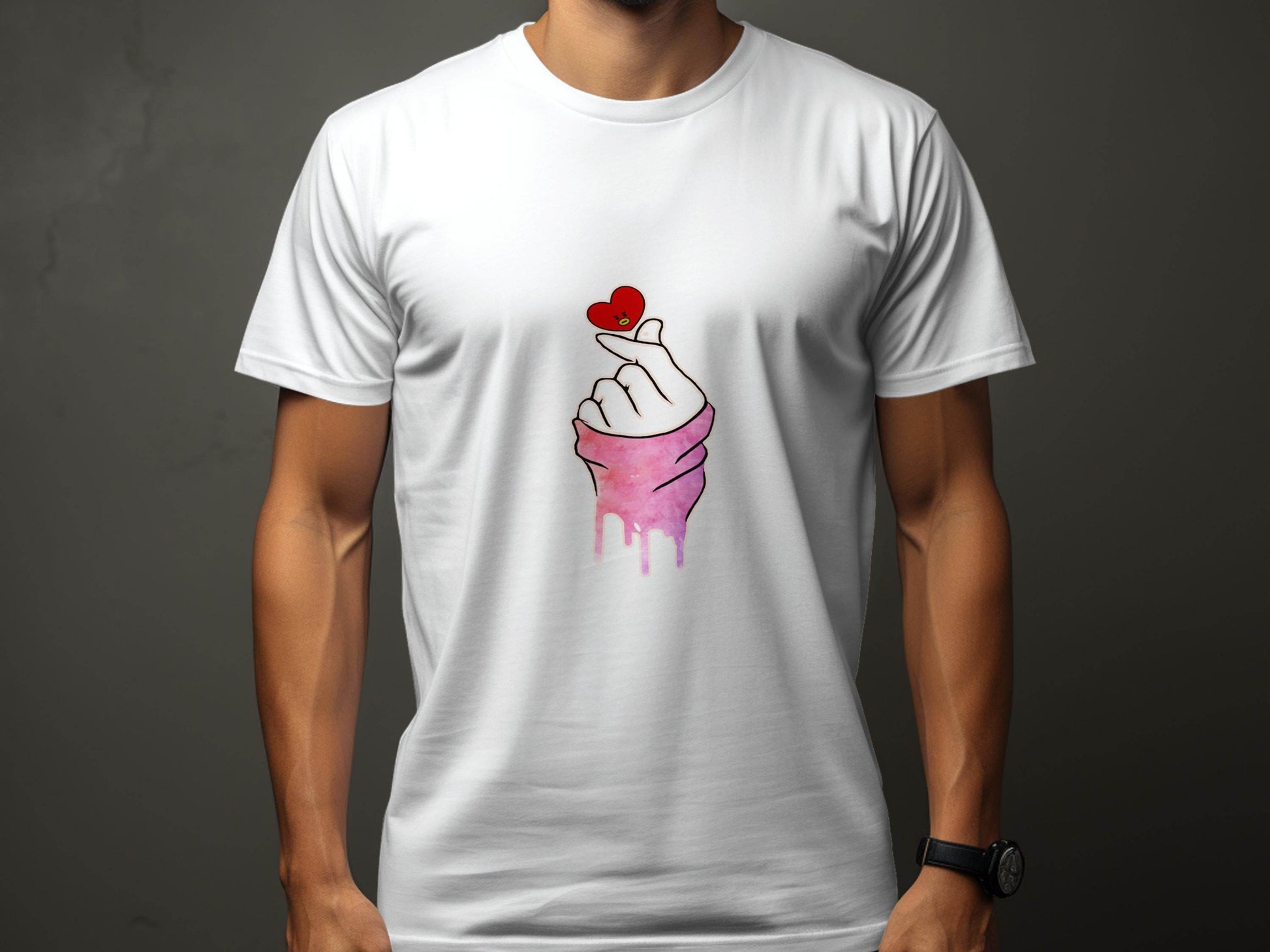 Finger Heart with a Red Heart Cartoon Drawing T-Shirt - Design & Vybe