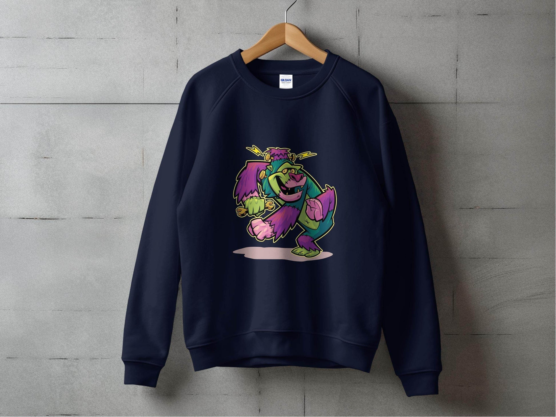 Cartoon Frankenstein with Lightning Strikes Above Sweater - Design & Vybe