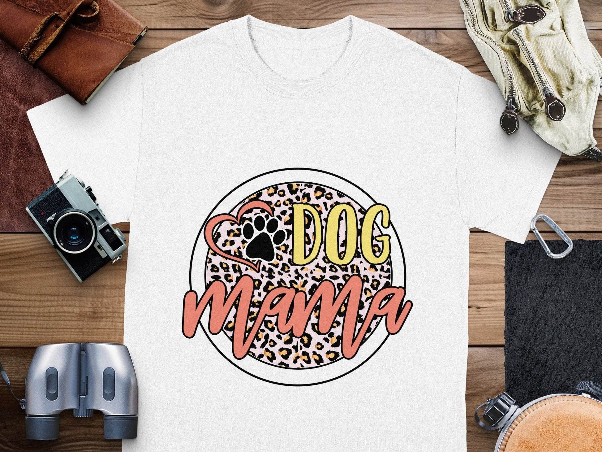 Dog Mama Paw Print On Leopard Print Background T-Shirt - Design & Vybe
