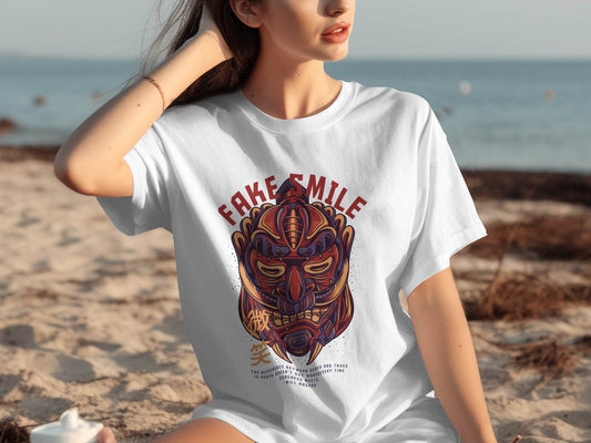 Fake Smile Japanese Mask Design Graphic T-Shirt - Design & Vybe