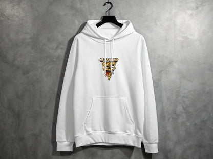 Creepy Pizza Slice with Evil Face Graphic Print Hoodie - Design & Vybe