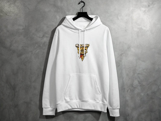 Creepy Pizza Slice with Evil Face Graphic Print Hoodie - Design & Vybe