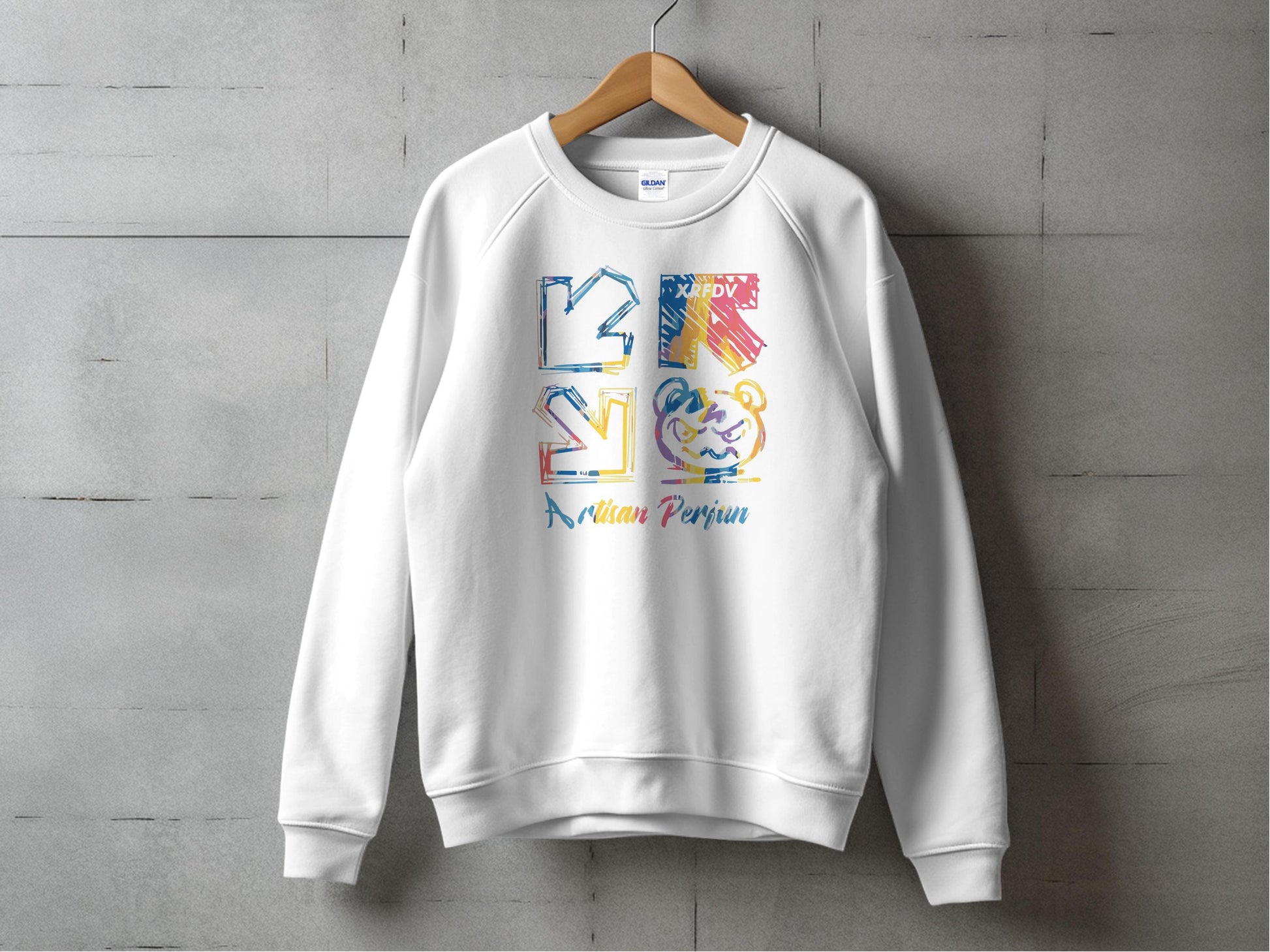 Stylish White Sweatshirt with Colorful Graphic Design product