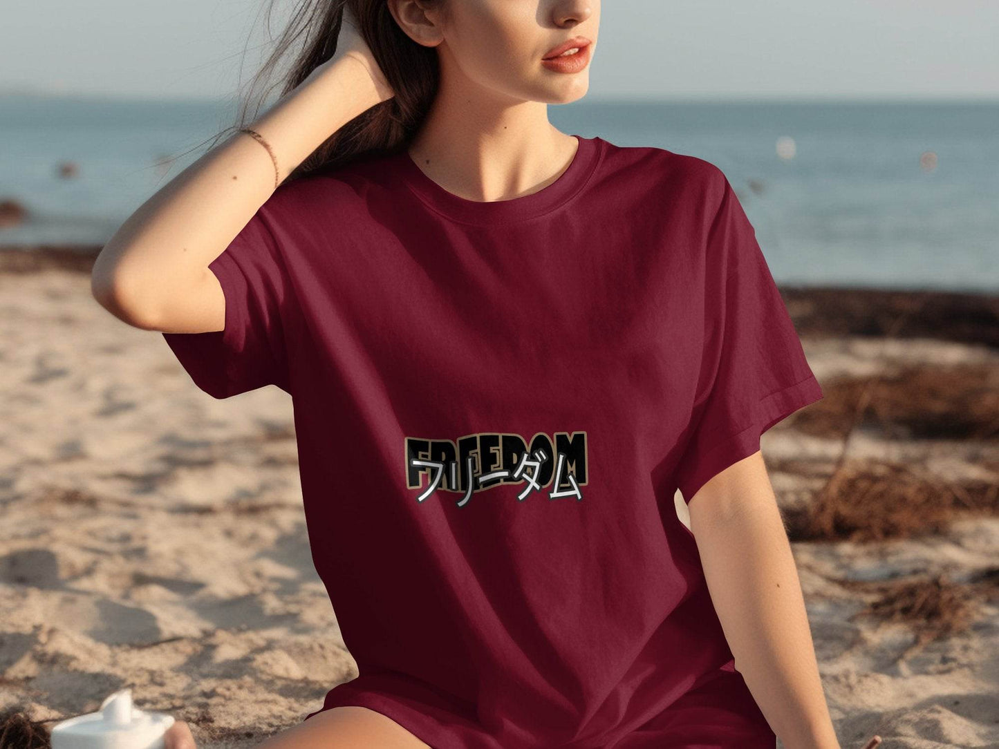 Black Gold Freedom Japanese Text Design T-Shirt - Design & Vybe
