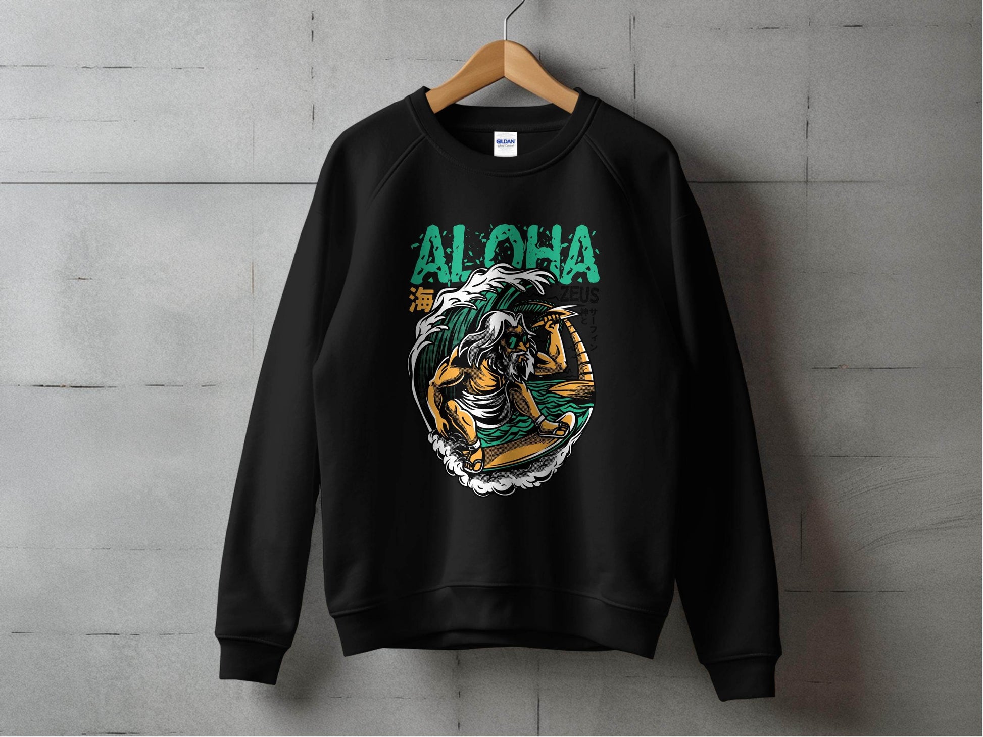Aloha Zeus God Surf Design Graphic Artistic Sweater - Design & Vybe
