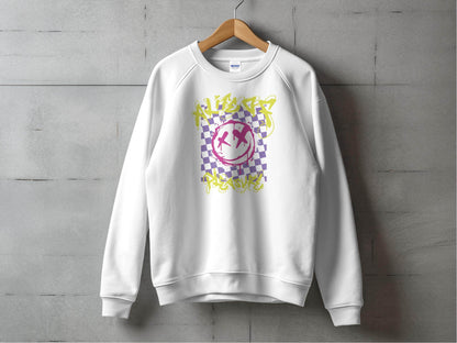 Grunge Smiley Checkered Dead Smile Graphic with Graffiti Sweater - Design & Vybe
