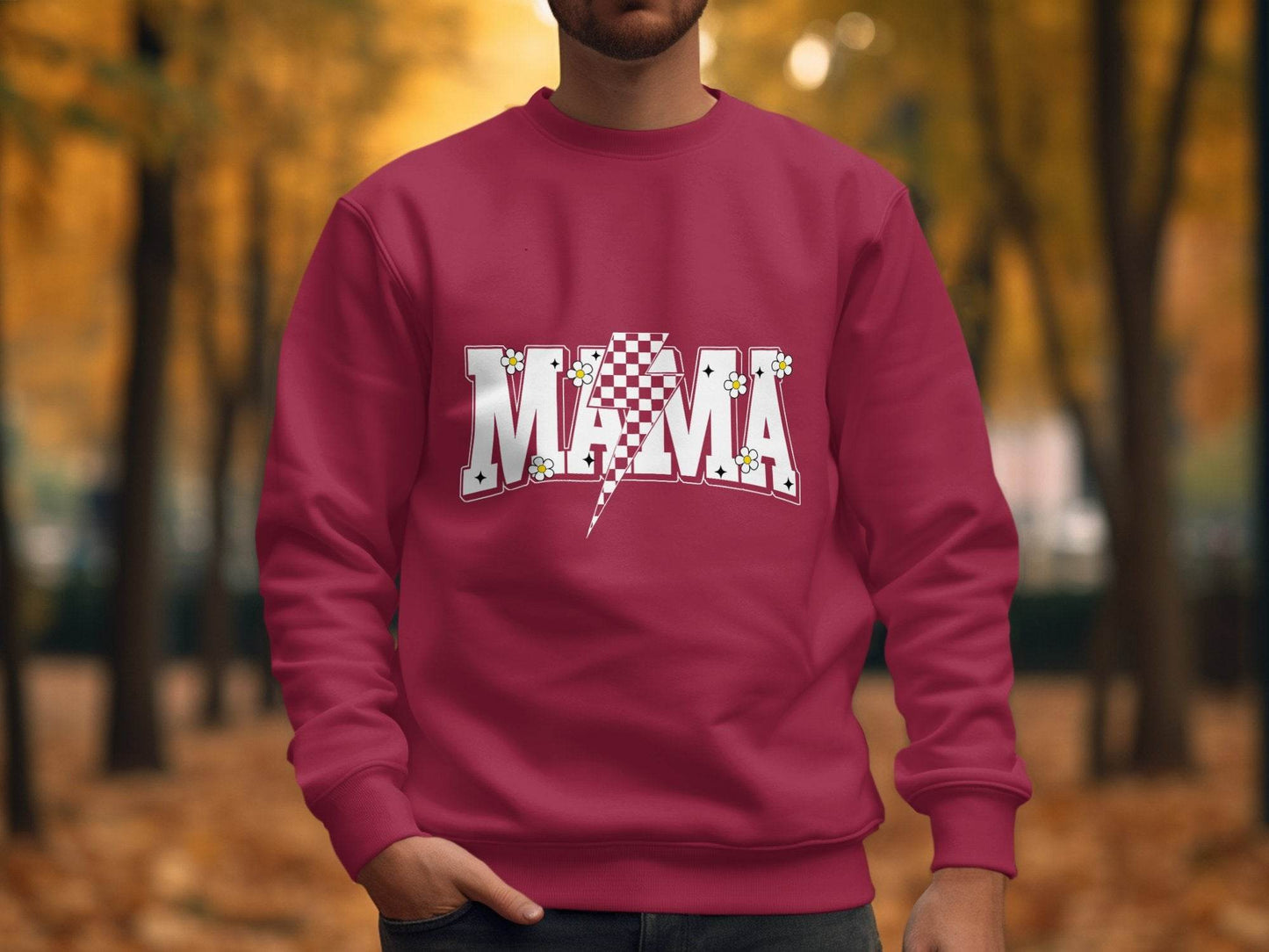 Retro Mama Checkered Bolt Floral Design Graphic Sweater - Design & Vybe