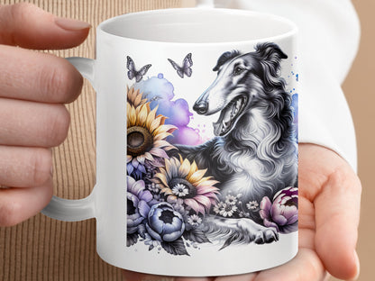 Floral Dog with Sunflowers and Butterflies Mug product type