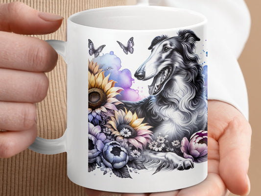 Floral Dog with Sunflowers and Butterflies Mug product type