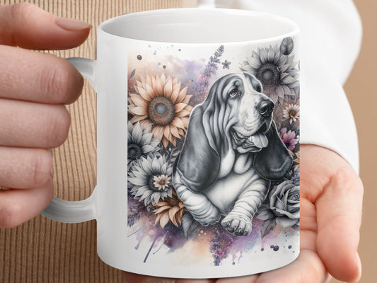 Floral Basset Hound Design on an Elegant Mug product