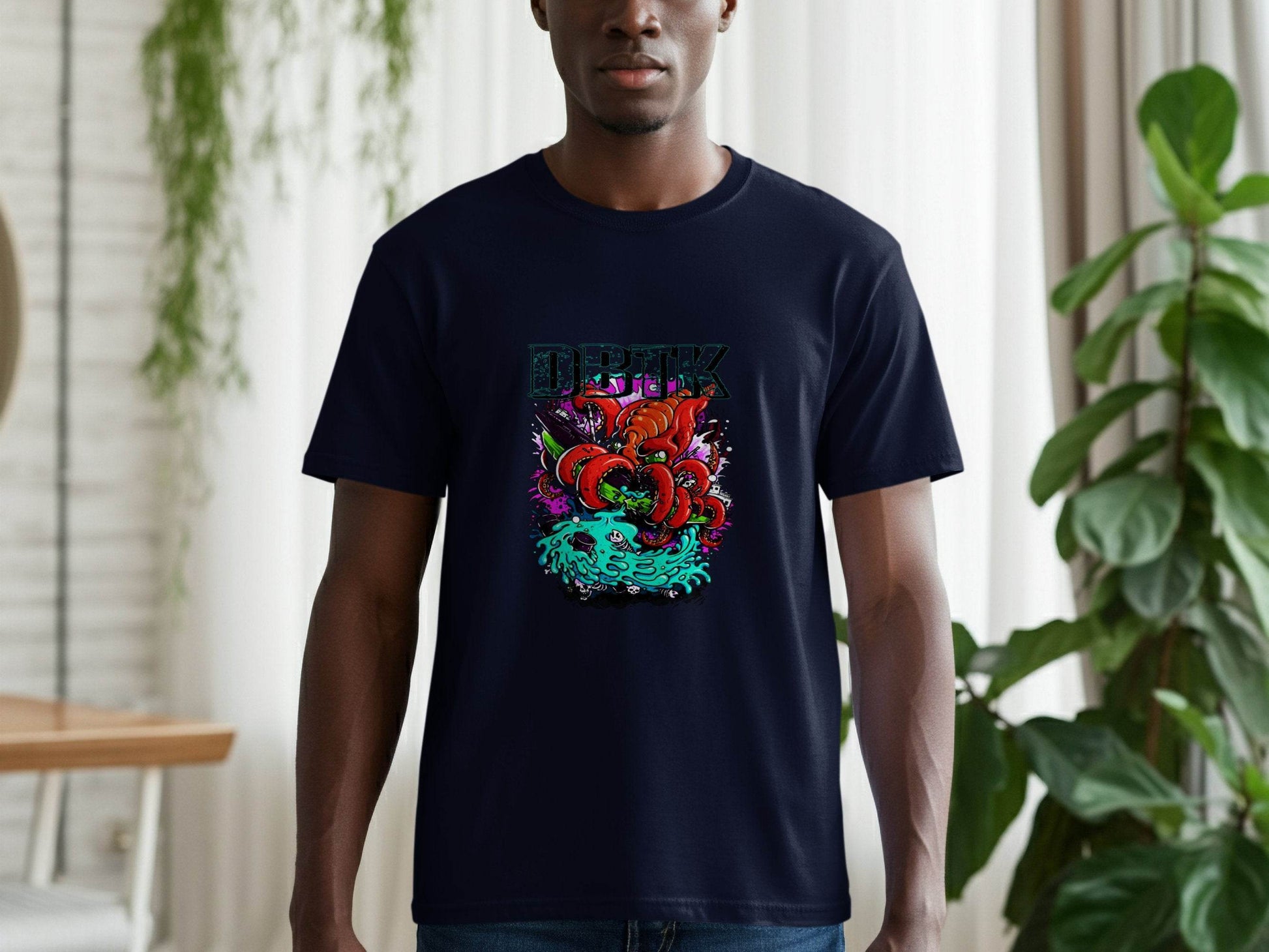 DBTK Octopus Rising with Splashes Graphic Print T-Shirt - Design & Vybe