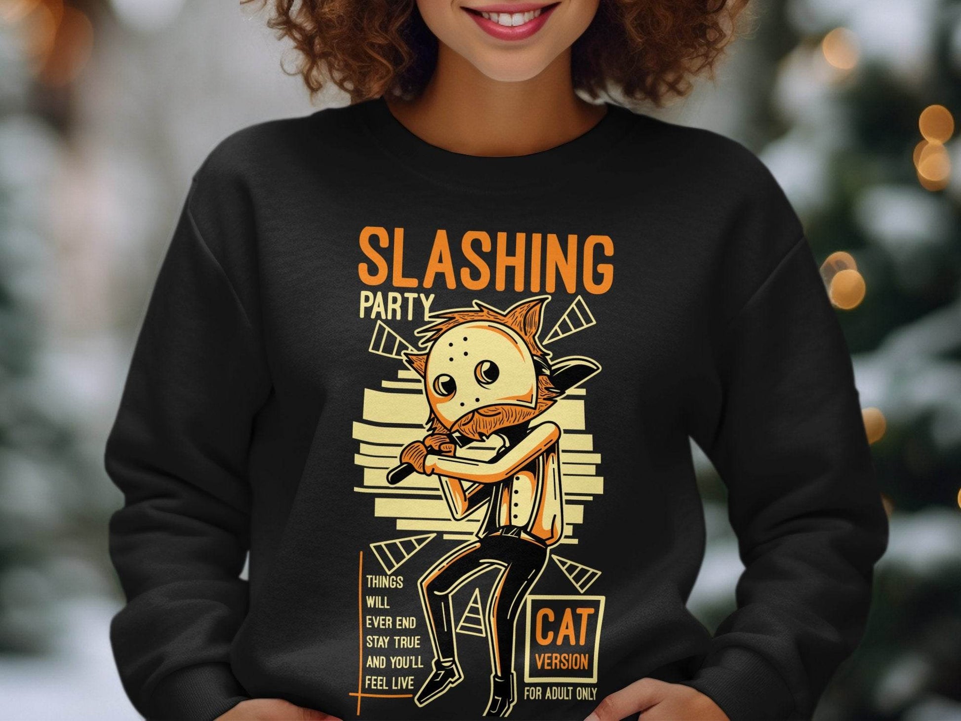 Slashing Party Cat Version for Adult Only Graphic Sweater - Design & Vybe