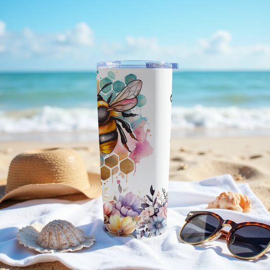 Vibrant Bee and Floral Design Travel Tumbler product