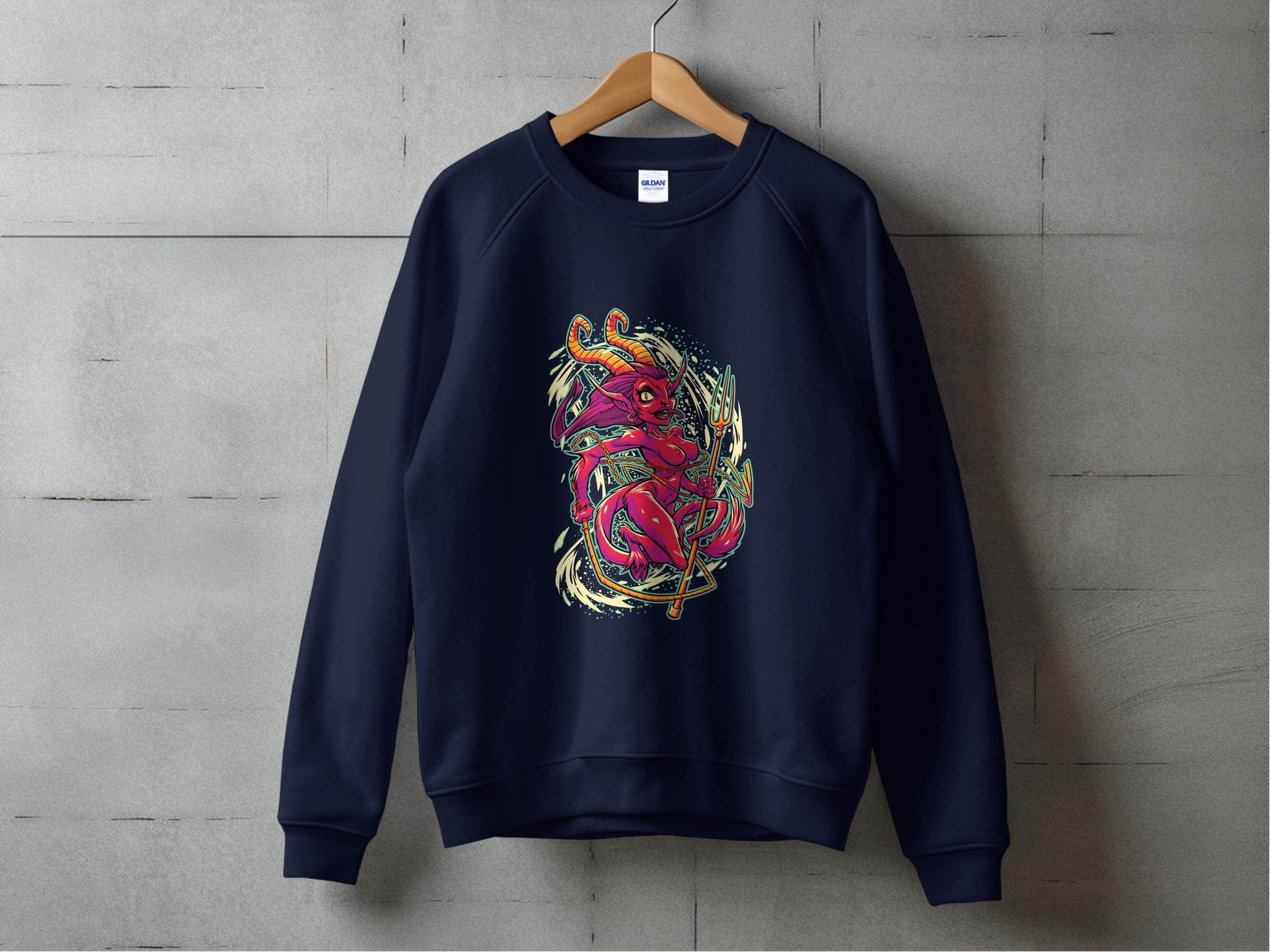 Fiery Temptress Devil Girl Art With A Pitchfork Sweater - Design & Vybe