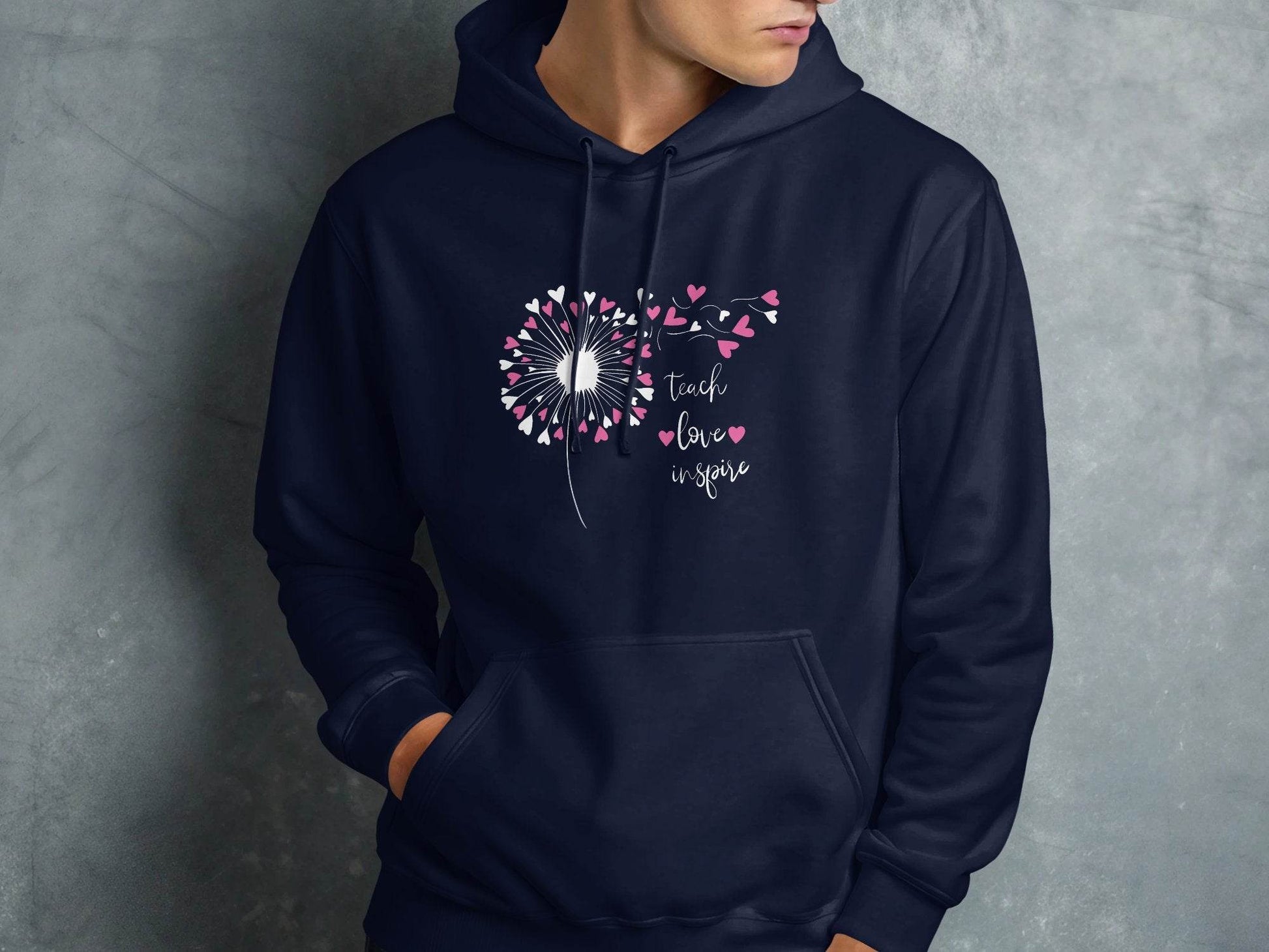 Teach Love Inspire Dandelion Heart Graphic Art Hoodie - Design & Vybe