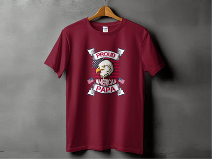 Proud American Papa USA Flag Bald Eagle T-Shirt - Design & Vybe