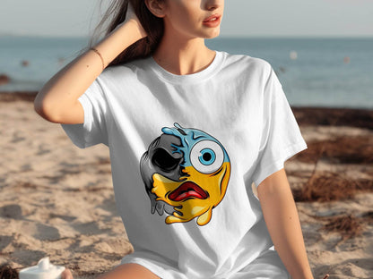 Melting Dual Face Smiley Graphic T-Shirt - Design & Vybe