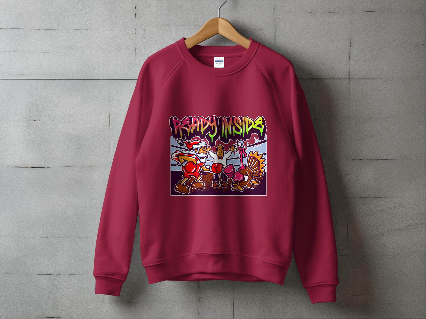 Funny Santa vs Turkey Boxing Ring Graphic Sweater - Design & Vybe