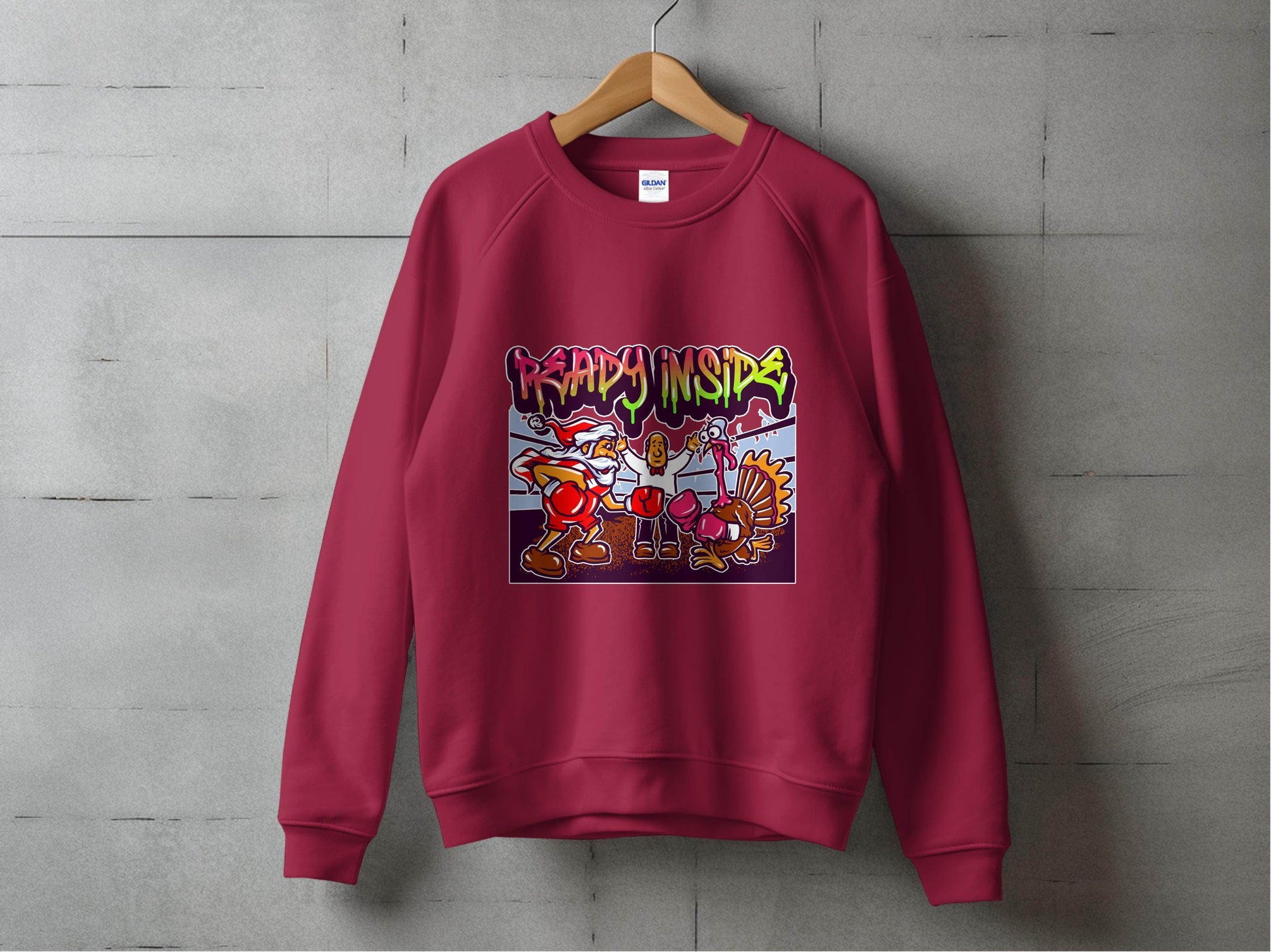 Funny Santa vs Turkey Boxing Ring Graphic Sweater - Design & Vybe