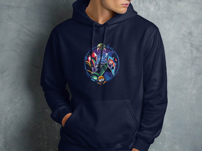 Metroid Meets Mega Man Character Design in Space Hoodie - Design & Vybe