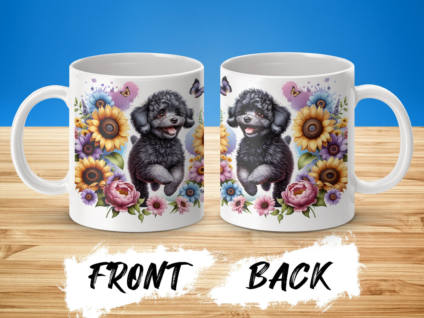 Cute Puppy Sunflower Print Mug with Floral Design product type