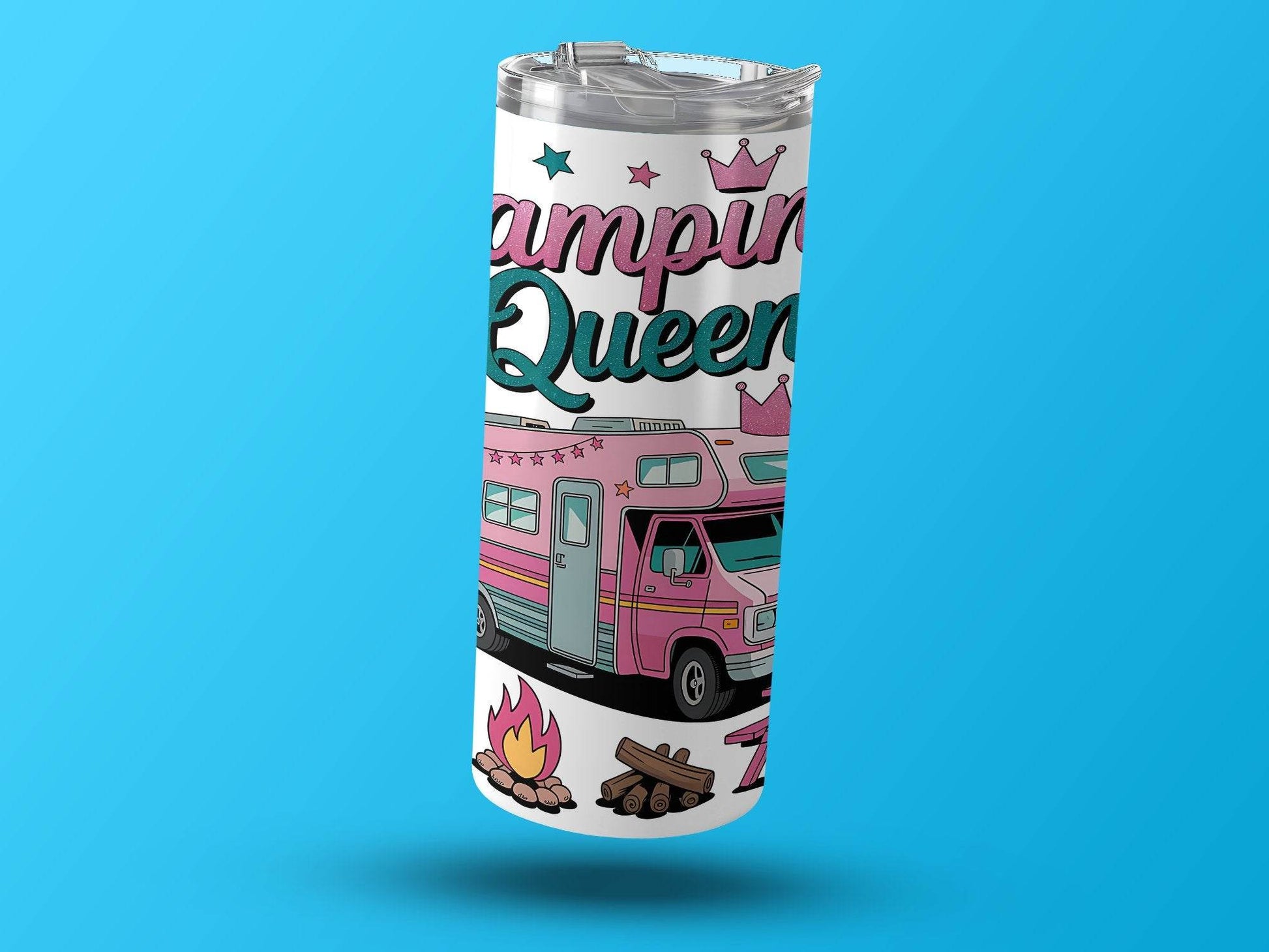 Camping Queen with RV Pink Camper Fun Outdoors Tumbler - Design & Vybe