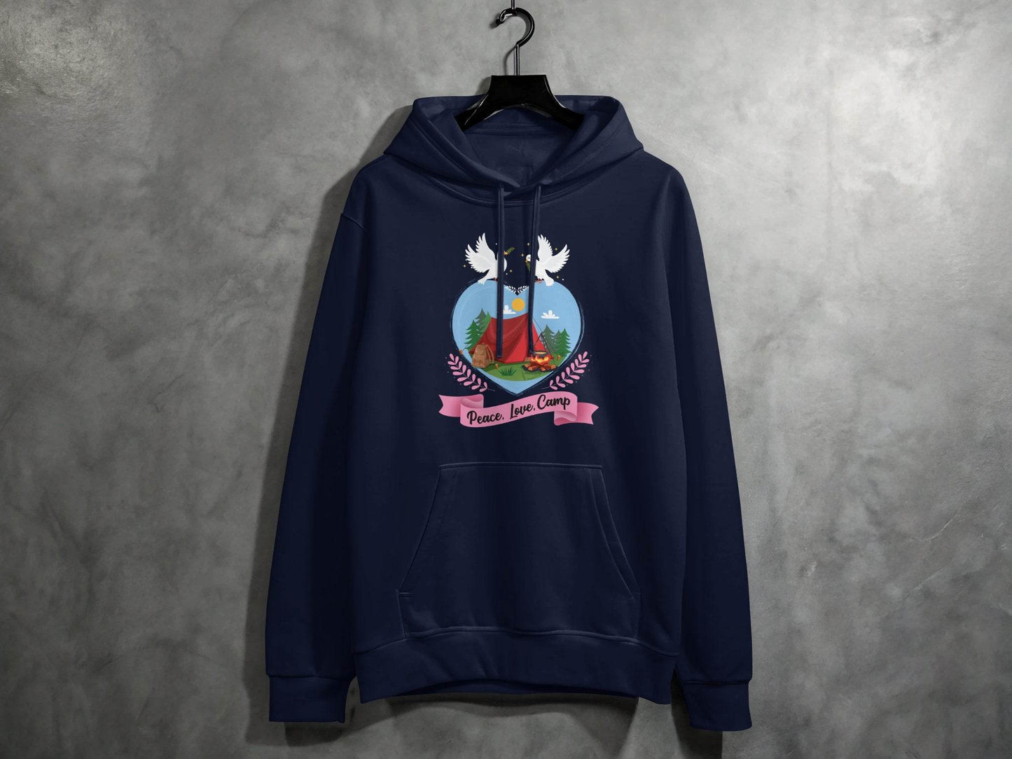 Peace Love Camp Heart and Tent Design Pigeon Art Hoodie - Design & Vybe