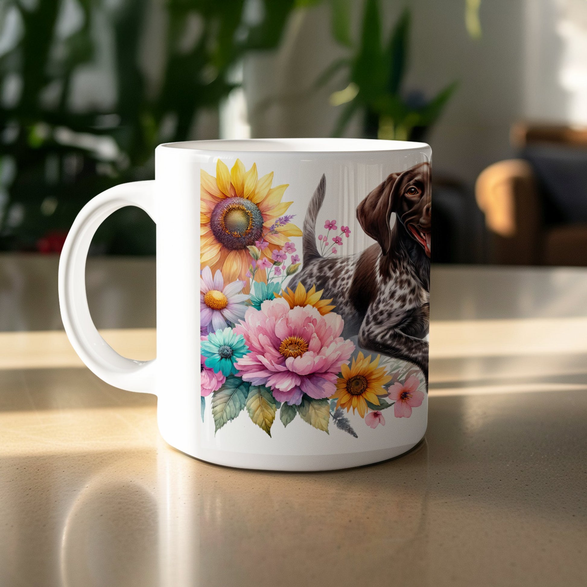 Sunflower and dog beautiful petals mug product