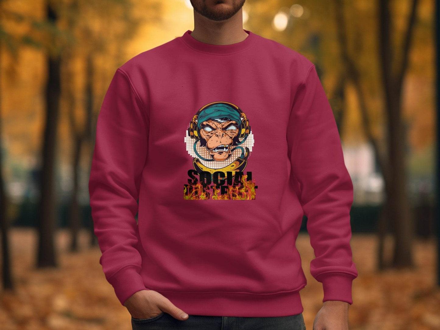 Social District Monkey with Headphones Design Sweater - Design & Vybe