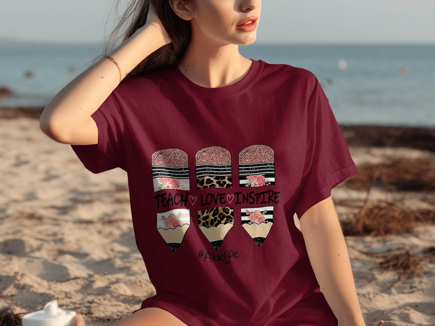 Teach Love Inspire Pencils for Teachers AideLife T-Shirt - Design & Vybe