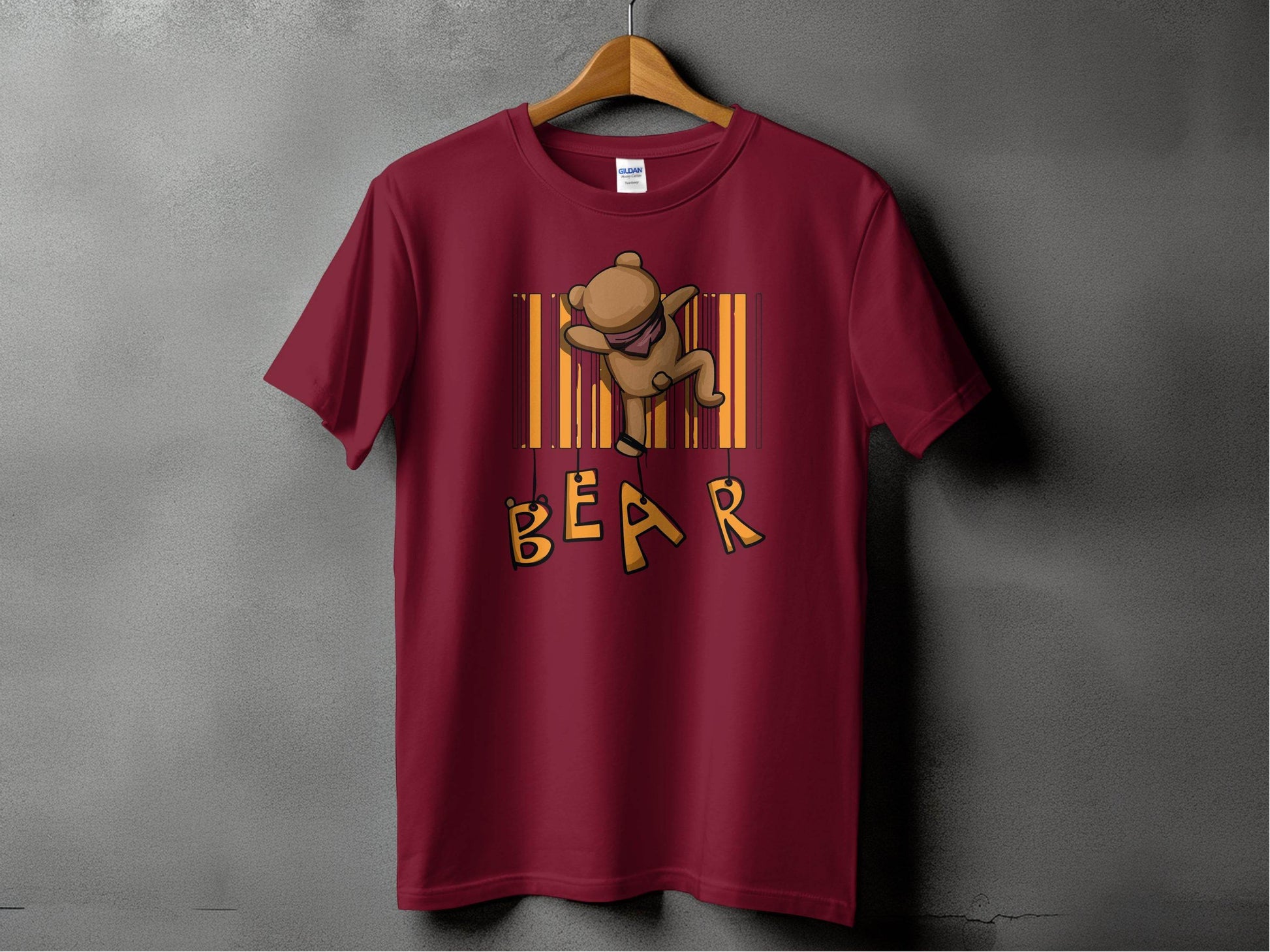 Funny Adorable Cute Bear Climbing Barcode Design Printed T-shirt - Design & Vybe