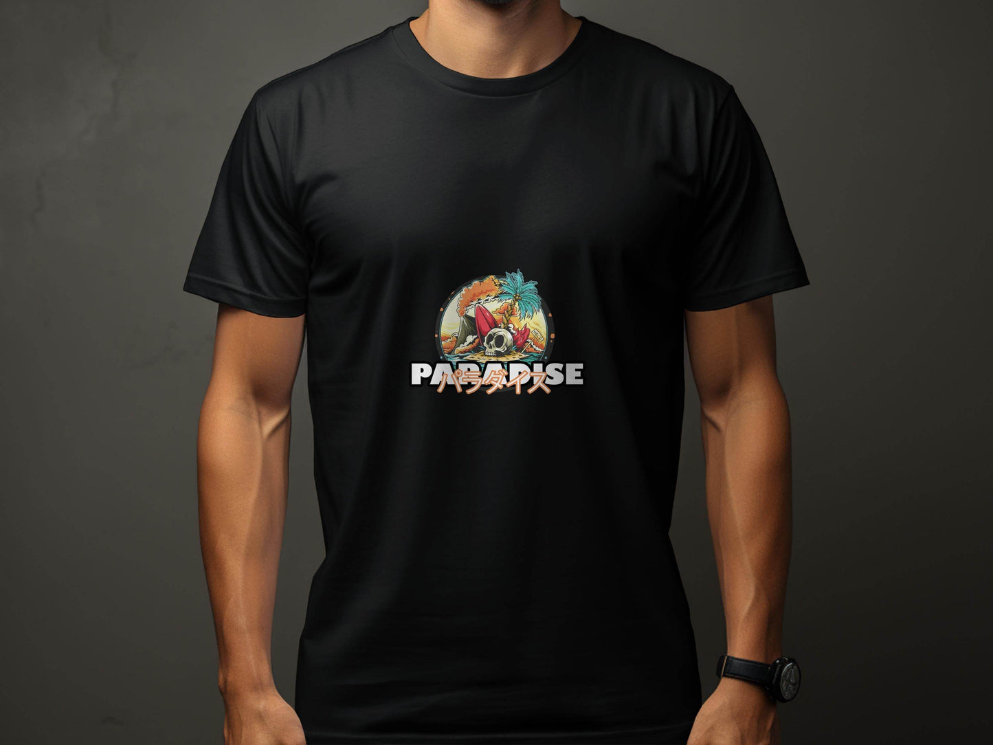 Paradise Skull Island With Surfboard Graphic T-Shirt - Design & Vybe
