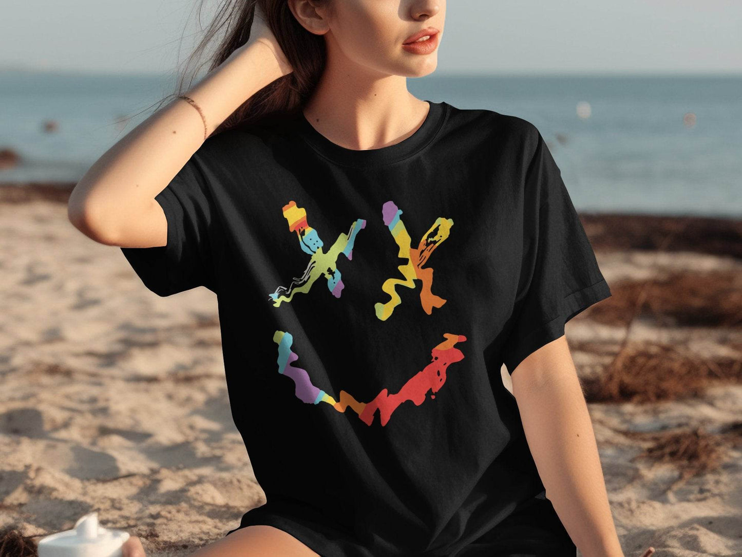 Unique Abstract Dead Smile Colorful Graphic Design Artwork T-shirt - Design & Vybe