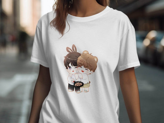 Cute Bunny Bear Cartoons Cooking Together T-Shirt - Design & Vybe