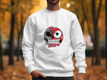Half Skull And Cartoon Face Fun Graphic Design Sweater - Design & Vybe