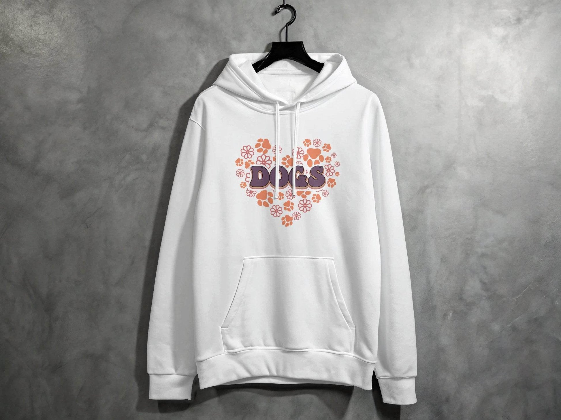 Retro Dogs Heart with Paw Prints and Flowers Design Hoodie - Design & Vybe